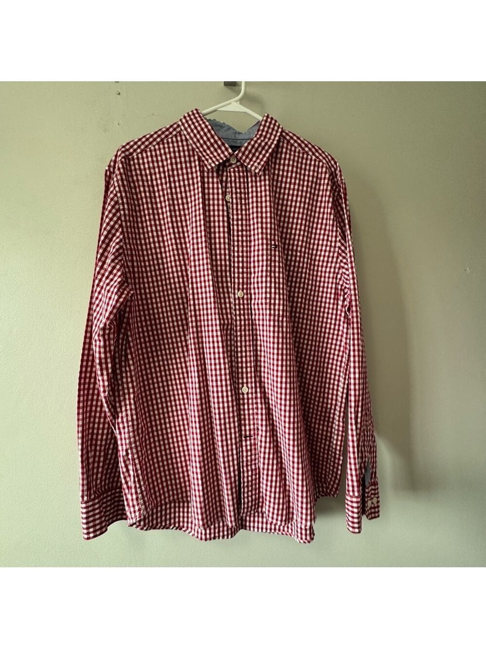 Tommy Hilfiger Red and White Gingham Casual Shirt